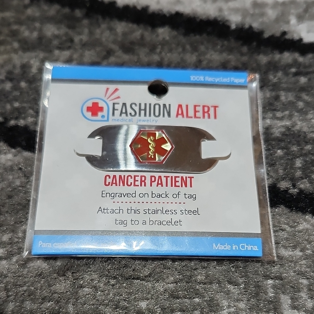 FASHION ALERT ENGRAVED CANCER PATIENT MEDICAL ID TAG UNISEX STAINLESS STEEL